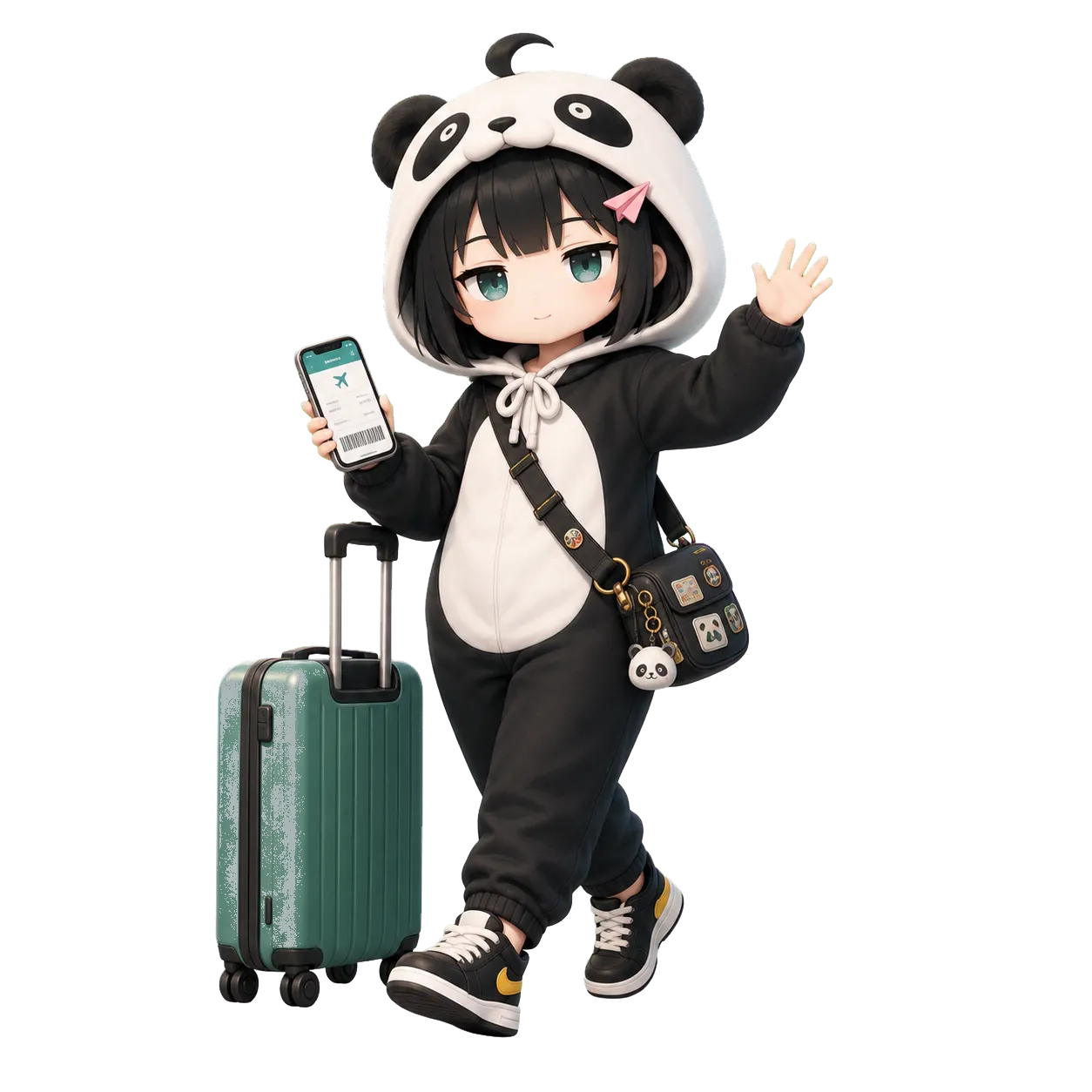 Banbo ready to depart with a suitcase