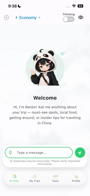 TravelPanda AI assistant welcome screen